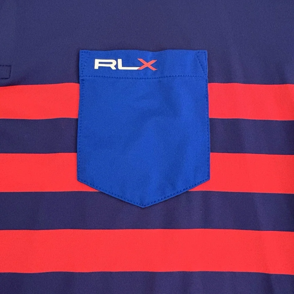 Gozzer Ranch Ralph‎ Lauren RLX Golf Polo Men's Sz XL Color Block Pocket Blue Red